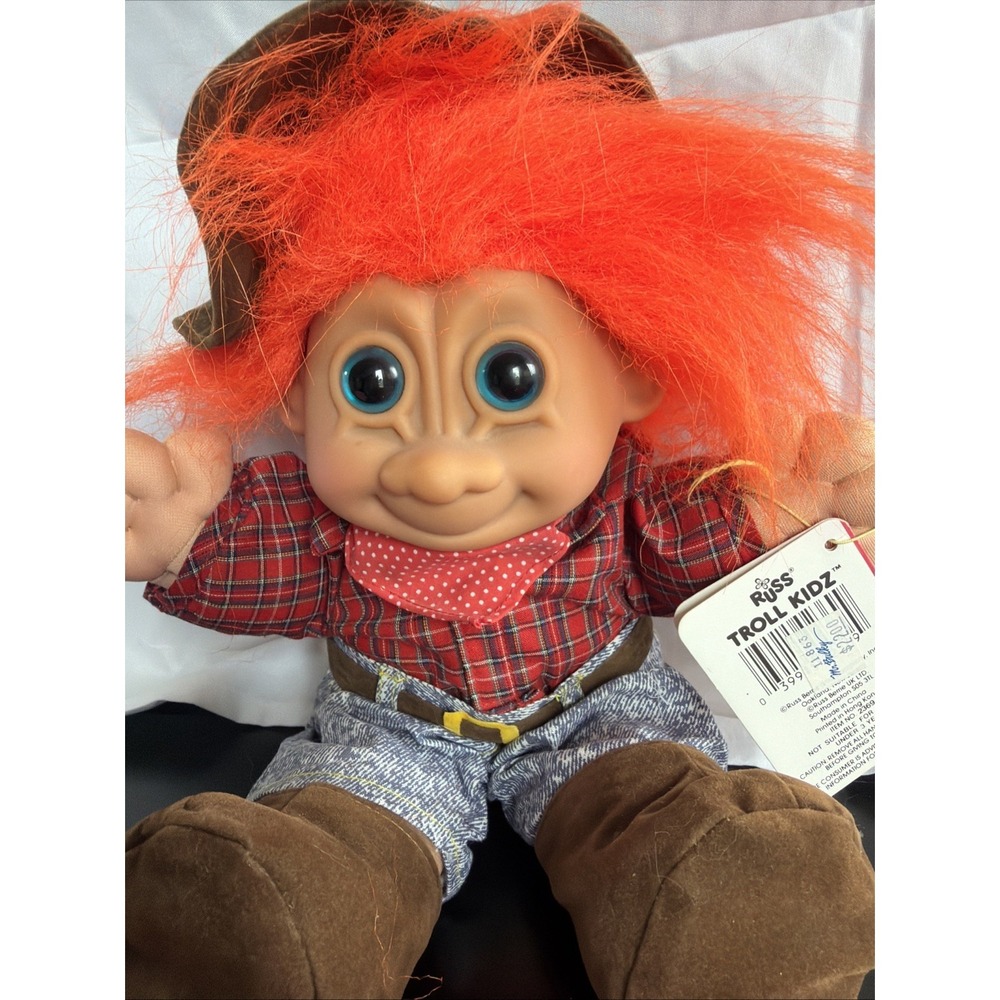 Vintage Russ Troll Kidz Buckaroo 12" Plush Doll Orange Hair Cowboy Plaid  NWT